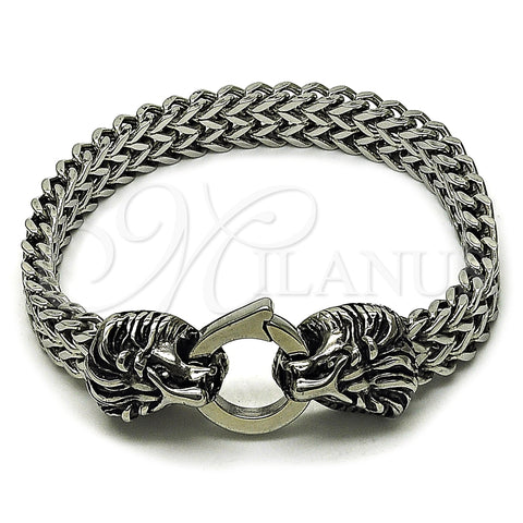 Stainless Steel Fancy Bracelet, Lion and Square Franco Design, Polished, Steel Finish, 03.439.0009.09 (10 MM Thickness, 9 Inches Length)