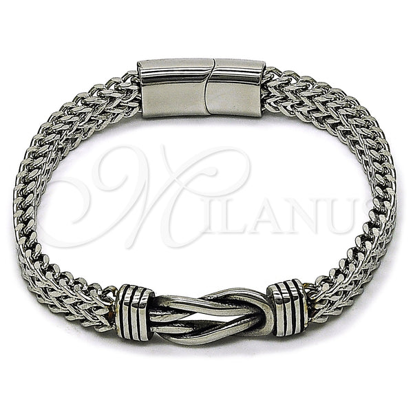 Stainless Steel Fancy Bracelet, Infinite and Square Franco Design, Polished, Steel Finish, 03.439.0010.09 (08 MM Thickness, 9 Inches Length)