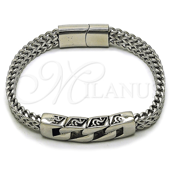 Stainless Steel Fancy Bracelet, Miami Cuban and Square Franco Design, Polished, Steel Finish, 03.439.0011.09