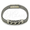 Stainless Steel Fancy Bracelet, Miami Cuban and Square Franco Design, Polished, Steel Finish, 03.439.0011.09 (08 MM Thickness, 9 Inches Length)