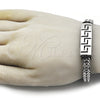 Stainless Steel Fancy Bracelet, Greek Key and Square Franco Design, Polished, Steel Finish, 03.439.0012.09
