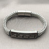 Stainless Steel Fancy Bracelet, Greek Key and Square Franco Design, Polished, Steel Finish, 03.439.0012.09