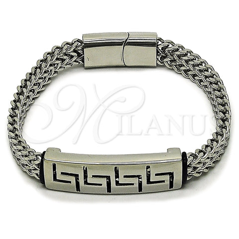 Stainless Steel Fancy Bracelet, Greek Key and Square Franco Design, Polished, Steel Finish, 03.439.0012.09