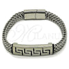 Stainless Steel Fancy Bracelet, Greek Key and Square Franco Design, Polished, Steel Finish, 03.439.0012.09 (08 MM Thickness, 9 Inches Length)