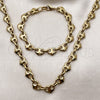 Stainless Steel Necklace and Bracelet, Heart Design, Polished, Golden Finish, 06.435.0006