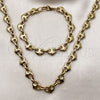 Stainless Steel Necklace and Bracelet, Heart Design, Polished, Golden Finish, 06.435.0006.18