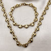 Stainless Steel Necklace and Bracelet, Heart Design, Polished, Golden Finish, 06.435.0006.18