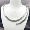 Stainless Steel Necklace and Bracelet, Greek Key Design, Polished, Steel Finish, 06.440.0001
