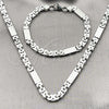 Stainless Steel Necklace and Bracelet, Greek Key Design, Polished, Steel Finish, 06.440.0001