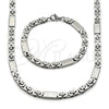 Stainless Steel Necklace and Bracelet, Greek Key Design, Polished, Steel Finish, 06.440.0001