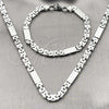 Stainless Steel Necklace and Bracelet, Greek Key Design, Polished, Steel Finish, 06.440.0001
