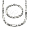 Stainless Steel Necklace and Bracelet, Greek Key Design, Polished, Steel Finish, 06.440.0001
