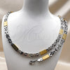 Stainless Steel Necklace and Bracelet, Greek Key Design, Polished, Two Tone, 06.440.0001.1
