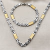 Stainless Steel Necklace and Bracelet, Greek Key Design, Polished, Two Tone, 06.440.0001.1