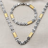 Stainless Steel Necklace and Bracelet, Greek Key Design, Polished, Two Tone, 06.440.0001.1