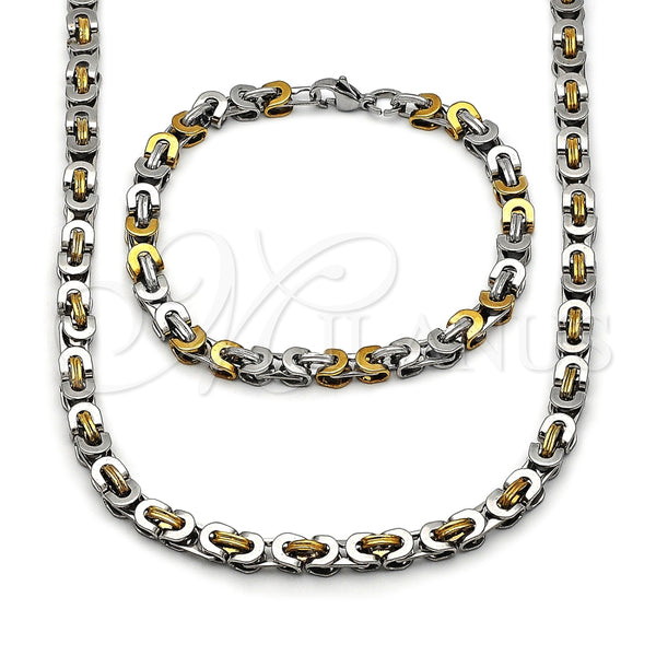 Stainless Steel Necklace and Bracelet, Polished, Two Tone, 06.440.0002.1