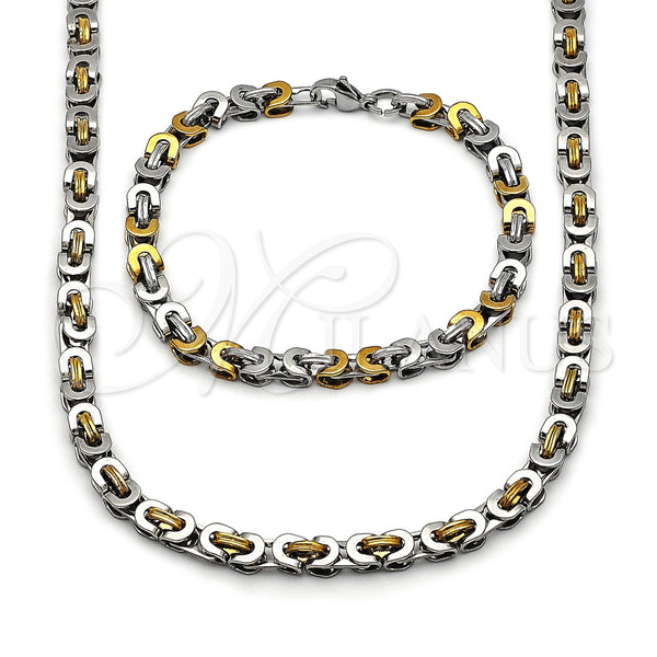 Stainless Steel Necklace and Bracelet, Polished, Two Tone, 06.440.0002.1