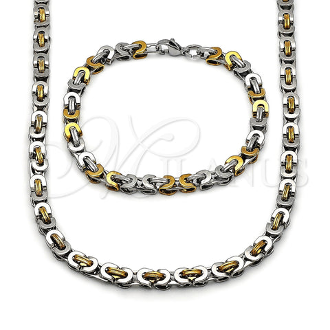 Stainless Steel Necklace and Bracelet, Polished, Two Tone, 06.440.0002.1