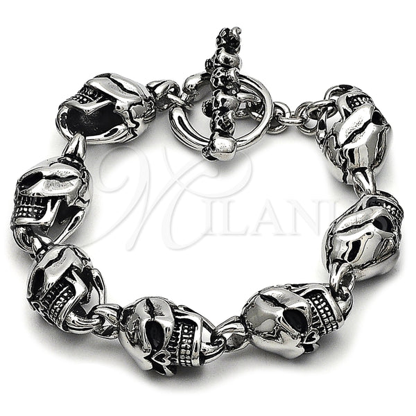Stainless Steel Solid Bracelet, Skull Design, Polished, Steel Finish, 03.441.0001.09