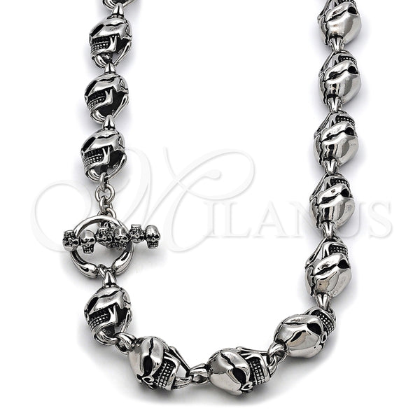Stainless Steel Fancy Necklace, Skull Design, Polished, Steel Finish, 03.441.0001.30