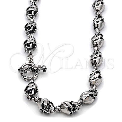 Stainless Steel Fancy Necklace, Skull Design, Polished, Steel Finish, 03.441.0001.30