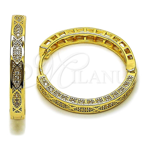 Oro Laminado Huggie Hoop, Gold Filled Style with White Micro Pave, Polished, Golden Finish, 02.204.0065.35