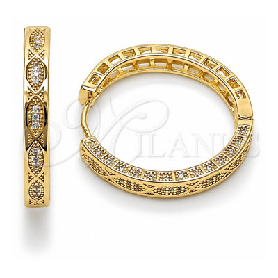 Oro Laminado Huggie Hoop, Gold Filled Style with White Micro Pave, Polished, Golden Finish, 02.204.0065.35