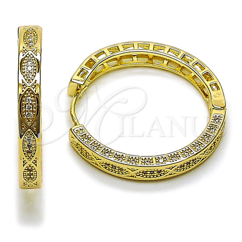 Oro Laminado Huggie Hoop, Gold Filled Style with White Micro Pave, Polished, Golden Finish, 02.204.0065.35