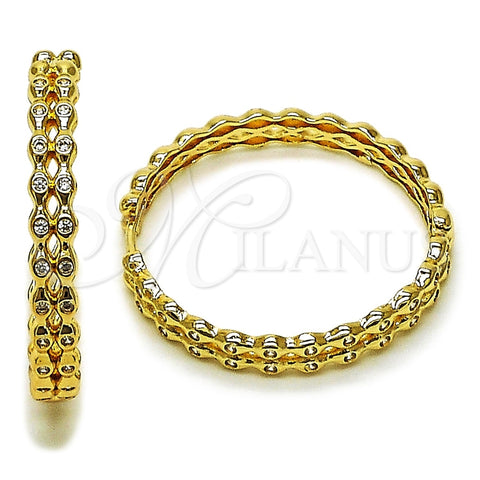 Oro Laminado Huggie Hoop, Gold Filled Style Ball Design, with White Cubic Zirconia, Polished, Golden Finish, 02.204.0068.35