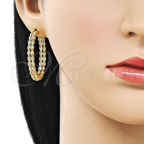 Gold Filled Hoop Earrings — Huggie Hoop Ball Design with White Cubic Zirconia — alternate product view — SKU 162471 | Oro Laminado aretes de aro — Huggie Hoop Ball diseño with blanco Cubic Zirconia — SKU 162471