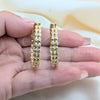 Oro Laminado Huggie Hoop, Gold Filled Style Ball Design, with White Cubic Zirconia, Polished, Golden Finish, 02.204.0068.35
