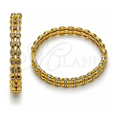 Oro Laminado Huggie Hoop, Gold Filled Style Ball Design, with White Cubic Zirconia, Polished, Golden Finish, 02.204.0068.35
