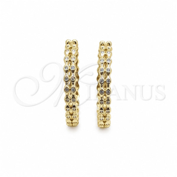 Oro Laminado Huggie Hoop, Gold Filled Style Ball Design, with White Cubic Zirconia, Polished, Golden Finish, 02.204.0068.35
