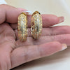 Oro Laminado Huggie Hoop, Gold Filled Style Heart Design, with White Cubic Zirconia, Polished, Golden Finish, 02.204.0070.30