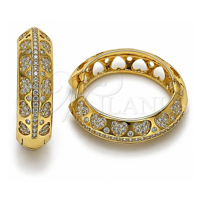 Oro Laminado Huggie Hoop, Gold Filled Style Heart Design, with White Cubic Zirconia, Polished, Golden Finish, 02.204.0070.30