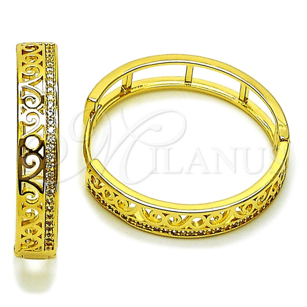 Oro Laminado Huggie Hoop, Gold Filled Style with White Micro Pave, Polished, Golden Finish, 02.204.0071.35