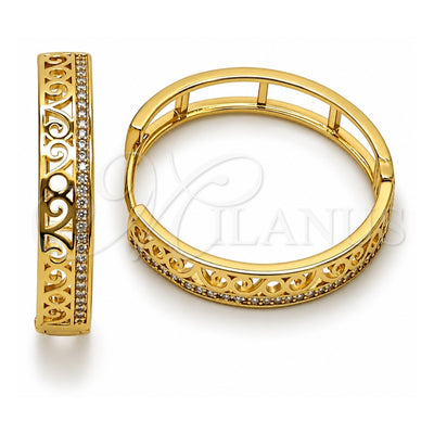 Oro Laminado Huggie Hoop, Gold Filled Style with White Micro Pave, Polished, Golden Finish, 02.204.0071.35