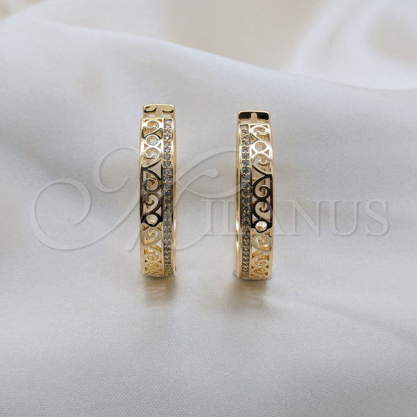 Gold Filled Hoop Earrings — Huggie Hoop with White Micro Pave Polished 02. — main product view — SKU 162474 | Oro Laminado aretes de aro — Huggie Hoop with blanco Micro Pave pulido 02. — SKU 162474