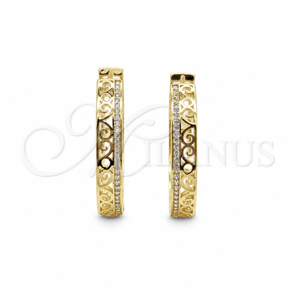 Oro Laminado Huggie Hoop, Gold Filled Style with White Micro Pave, Polished, Golden Finish, 02.204.0071.35