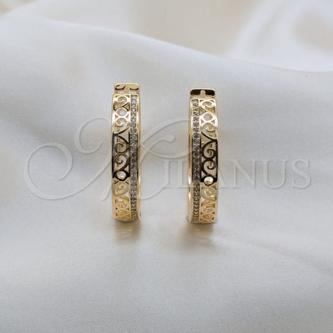 Oro Laminado Huggie Hoop, Gold Filled Style with White Micro Pave, Polished, Golden Finish, 02.204.0071.35