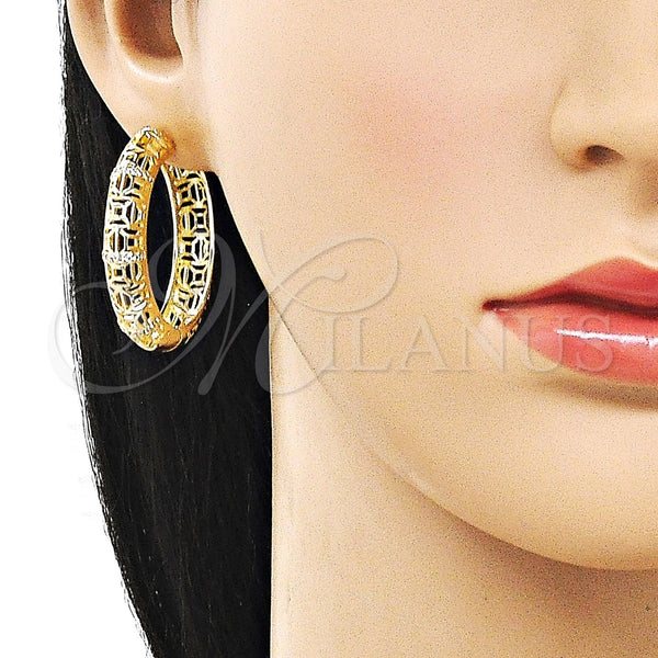 Gold Filled Hoop Earrings — Huggie Hoop Filigree Design with White Micro Pave — alternate product view — SKU 162476 | Oro Laminado aretes de aro — Huggie Hoop Filigree diseño with blanco Micro Pave — SKU 162476