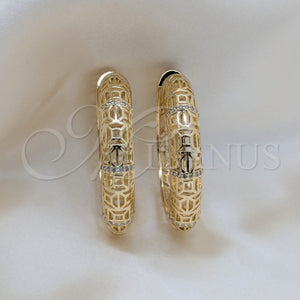 Gold Filled Hoop Earrings — Huggie Hoop Filigree Design with White Micro Pave — main product view — SKU 162476 | Oro Laminado aretes de aro — Huggie Hoop Filigree diseño with blanco Micro Pave — SKU 162476