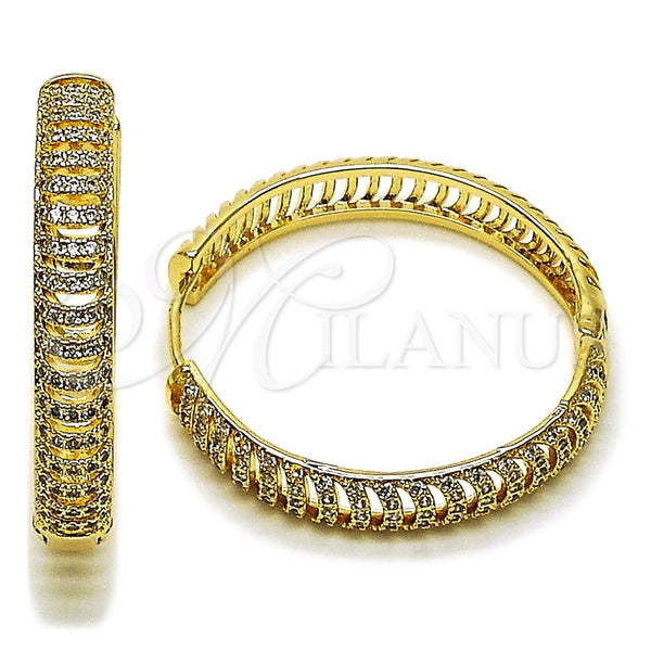 Oro Laminado Huggie Hoop, Gold Filled Style with White Cubic Zirconia, Polished, Golden Finish, 02.204.0074.40