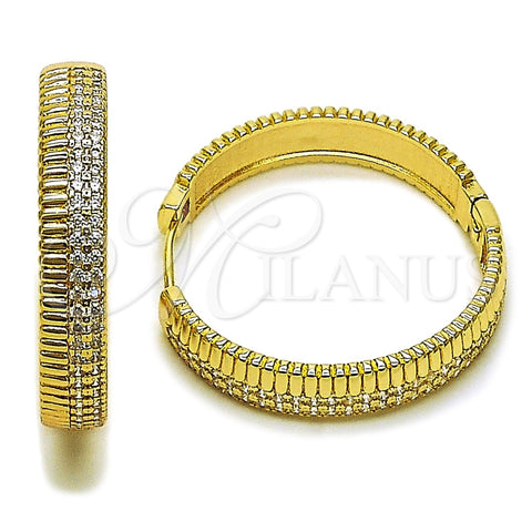 Oro Laminado Huggie Hoop, Gold Filled Style with White Cubic Zirconia, Polished, Golden Finish, 02.204.0075.40