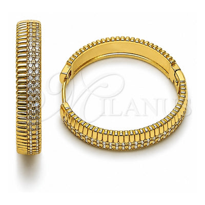 Oro Laminado Huggie Hoop, Gold Filled Style with White Cubic Zirconia, Polished, Golden Finish, 02.204.0075.40