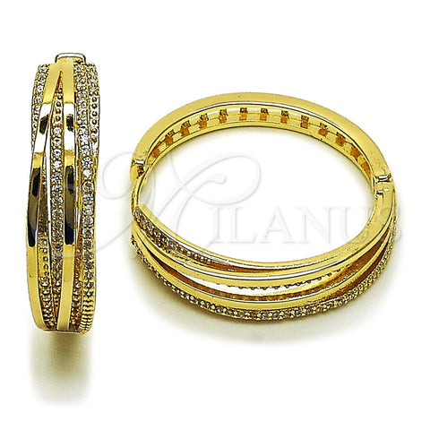Oro Laminado Huggie Hoop, Gold Filled Style with White Cubic Zirconia, Polished, Golden Finish, 02.204.0076.35