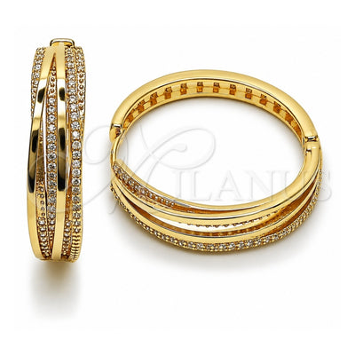 Oro Laminado Huggie Hoop, Gold Filled Style with White Cubic Zirconia, Polished, Golden Finish, 02.204.0076.35