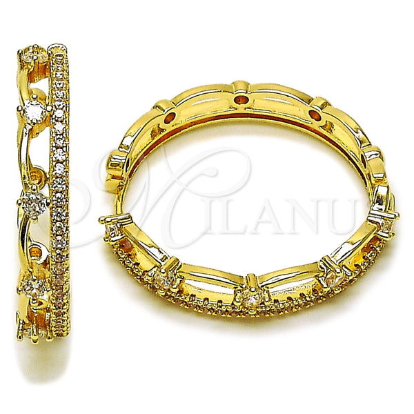Oro Laminado Huggie Hoop, Gold Filled Style with White Cubic Zirconia, Polished, Golden Finish, 02.204.0077.35