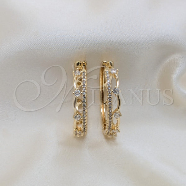 Gold Filled Hoop Earrings — Huggie Hoop with White Cubic Zirconia Polished 02. — main product view — SKU 162480 | Oro Laminado aretes de aro — Huggie Hoop with blanco Cubic Zirconia pulido 02. — SKU 162480