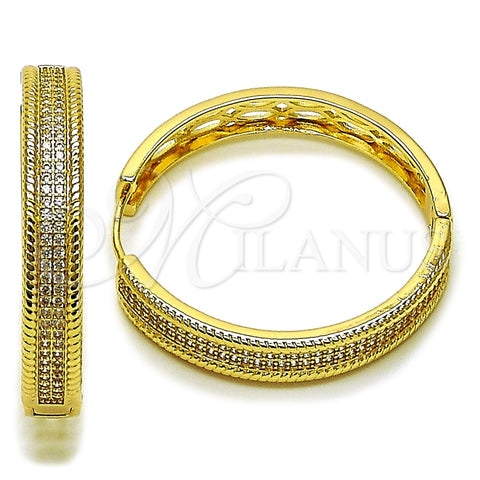 Oro Laminado Huggie Hoop, Gold Filled Style with White Micro Pave, Polished, Golden Finish, 02.204.0078.40